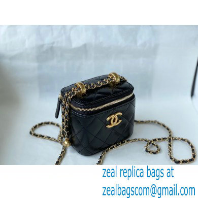 chanel Calfskin  &  Gold-Tone Metal Black SMALL VANITY WITH CHAIN ap2292